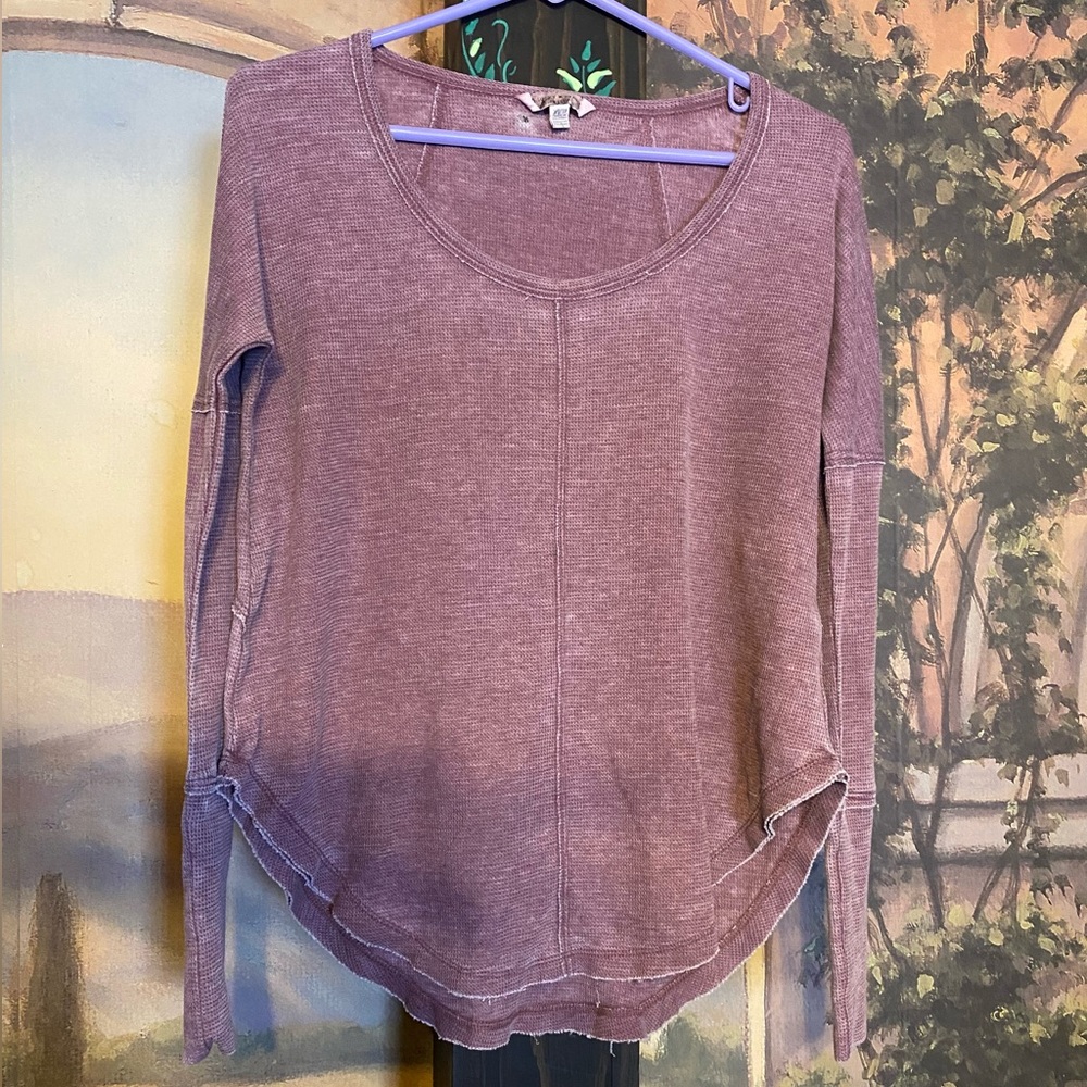 Lucky Brand washed purple waffle knit long sleeve tshirt - Picture 2 of 3